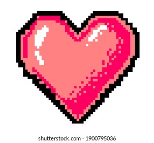Icono de corazón de arte de píxeles aislado en fondo blanco. Ilustración vectorial de 8 bits con estilo de onda retroonda y vaporwave.