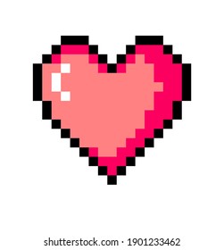 Pixel art heart icon isolated on white background. Vector 8-bit retrowave and vaporwave style illustration.