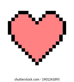 Pixel art heart icon isolated on white background. Vector 8-bit retrowave and vaporwave style illustration.