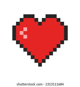 Pixel art heart icon. Retro game symbol. Template design for Valentine's Day greeting card, nerds, gamers, IT developers. Vector illustration