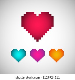 Pixel art Heart icon set illustration, 8 bit style, eps 10