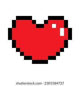 Pixel art heart icon symbol. Flat design, isolated on white background, EPS10 vector