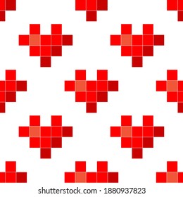 Pixel art. The heart icon. Valentine's Day. Cartoon drawings. Seamless pattern. Vector illustration for web design or print.