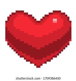 pixel art heart icon, vector illustration isolated on white background