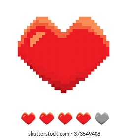 Pixel art heart isolated on white. vector red heart