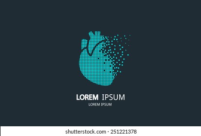 Pixel art heart logo. Vector logotype design.