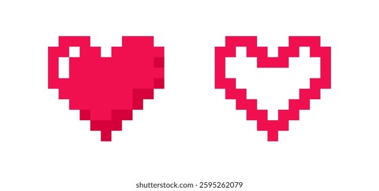 Pixel art heart love color icon valentine, vector 10 eps.