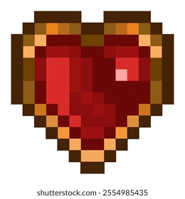 Pixel art of heart or love shaped charm pendant with golden frame