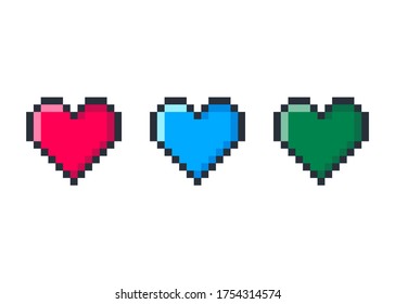 Pixel art heart. love and valentine. Pixel game life bar. Vector art 8 bit health heart bar. Gaming controller, symbol.
