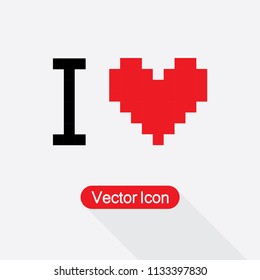 Pixel Art Heart I Love You Color Icon, Valentine Icon Vector Illustration Eps10