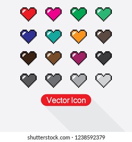 Pixel Art Heart I Love You Color Icon, Valentine Icon Vector Illustration Eps10