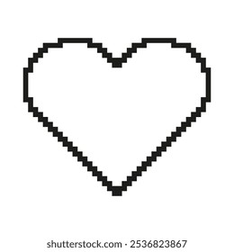 Icono del contorno del corazón del arte del píxel. Símbolo De Corazón Pixelado Retro De Amor, Emoción O Afecto. Ilustración vectorial aislada.