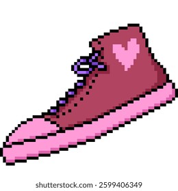 pixel art of heart running shoe isolated background