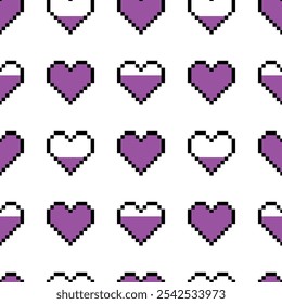 Pixel art corazón sin patrón. Corazones de píxel rosa brillante. Ilustración vectorial para la moda adolescente, cubierta, fondo, caso, embalaje, papel de embalaje