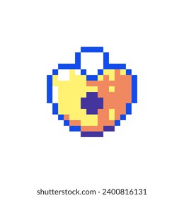 Pixel art Heart Shaped Lock Icon. Vector Pixel 8bit Romantic Padlock. 80s 90s Retro Game Decor For Valentine's Day. Pixelated Locked Heart Sticker Illustration on white background.	