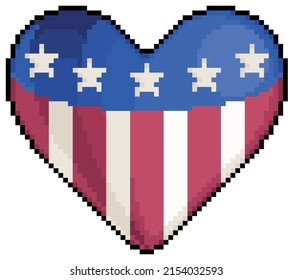 Pixel art heart united states independence day 4th of july vector icon for 8bit game on white background

