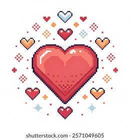 Pixel art heart valentine's day love concept isolated on white background vector illustration on white background