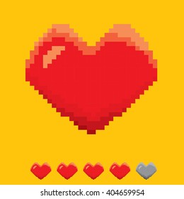 Pixel art heart . vector red heart. games lives or handicap