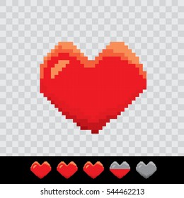 Pixel art heart . vector red heart. games lives or handicap