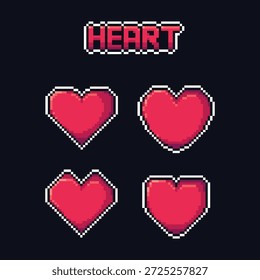 Pixel art heart vector set with red color and white outline. good for your project