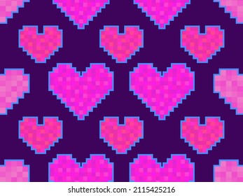 Los corazones del arte de los píxeles son un patrón impecable. corazones de 8 bits con derrame cerebral. Videojuego retro de 8 bits. Diseño para impresión, embalaje de papel y publicidad. Ilustración del vector