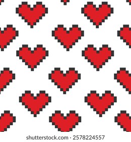 Pixel Art Hearts Seamless Pattern St Valentines Day greeting festive background Texture or wallpaper