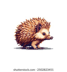 Pixel Art Hedgehog Side View. Vector illustration design.