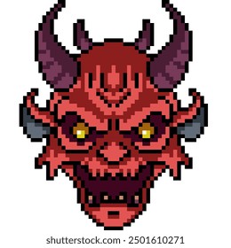 pixel art of hell demon face isolated background