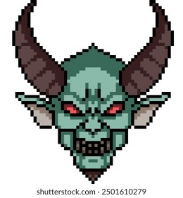 pixel art of hell demon face isolated background