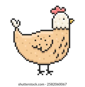 Pixel art hen. Vector illustration.