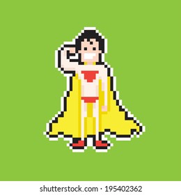 Pixel art hero in brave stance