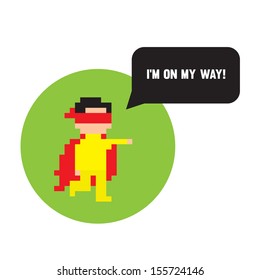 Pixel art hero ready to help