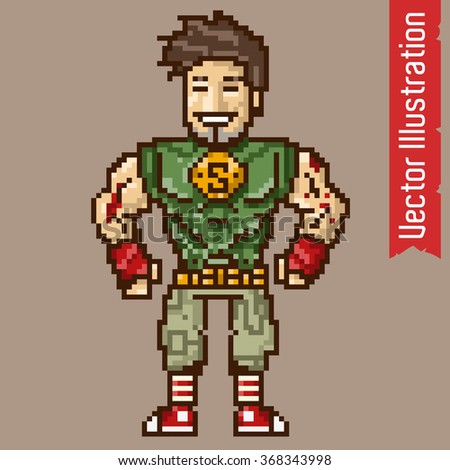 Pixel art hero. Vector Illustration.