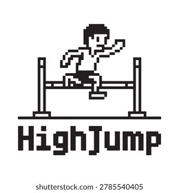 pixel art high jump athlete with hurdle