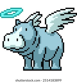 pixel art de hippo anjo espírito isolado fundo