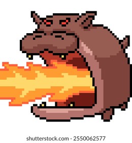 pixel art of hippo fire breath isolated background