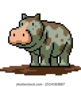 pixel art de hippo lama pântano isolado fundo