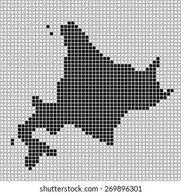 pixel art of Hokkaido (black and white)