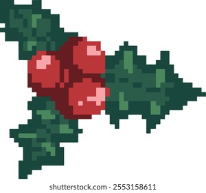 Pixel Art Holly Leaves and Berries Christmas Decoration