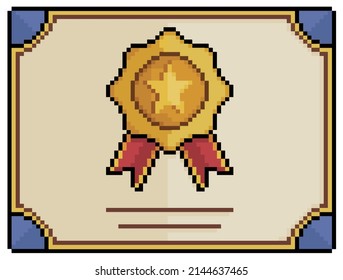 Pixel art honor to merit vector icon for 8bit game on white background
