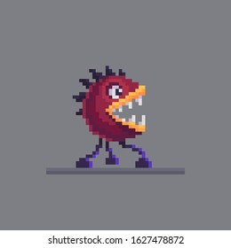 Pixel art horrible hybrid monster character. Scary mutant personage. Cute vector illustration.