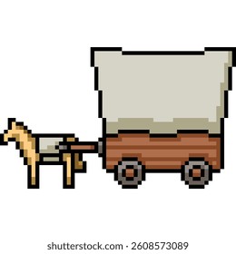 pixel art of horse cariage transport isolated background