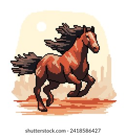 pixel art of horse run fast