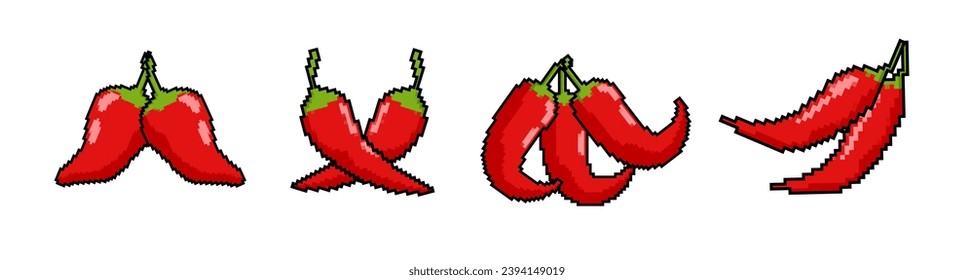 Pixel art hot chili pepper. 8 bit chile spicy paper vector