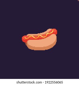 Pixel art hotdog illustration on dark background