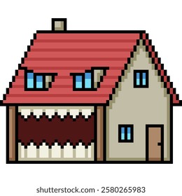 pixel art of house monster face isolated background