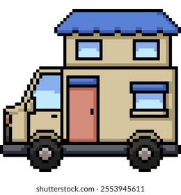 pixel art of house truck hotel isolated background