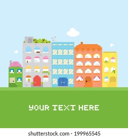 Pixel Art House Vector Set Card