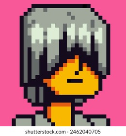 Pixel art personaje humano 8-bit, 80-s, avatar, cara de hombre, NFT, Vector de dibujos animados, usuario de juegos, personas de perfil de Web, personas, retrato de la red social. Token no fungible.