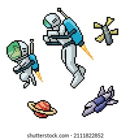 pixel art of human dog space suit